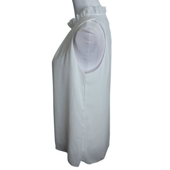 ALLIMY WHITE WOMEN SUMMER RUFFLE TRIM NECKLINE TANK TOPS DOUBLE LINED CHIFFON BL - Picture 8 of 12